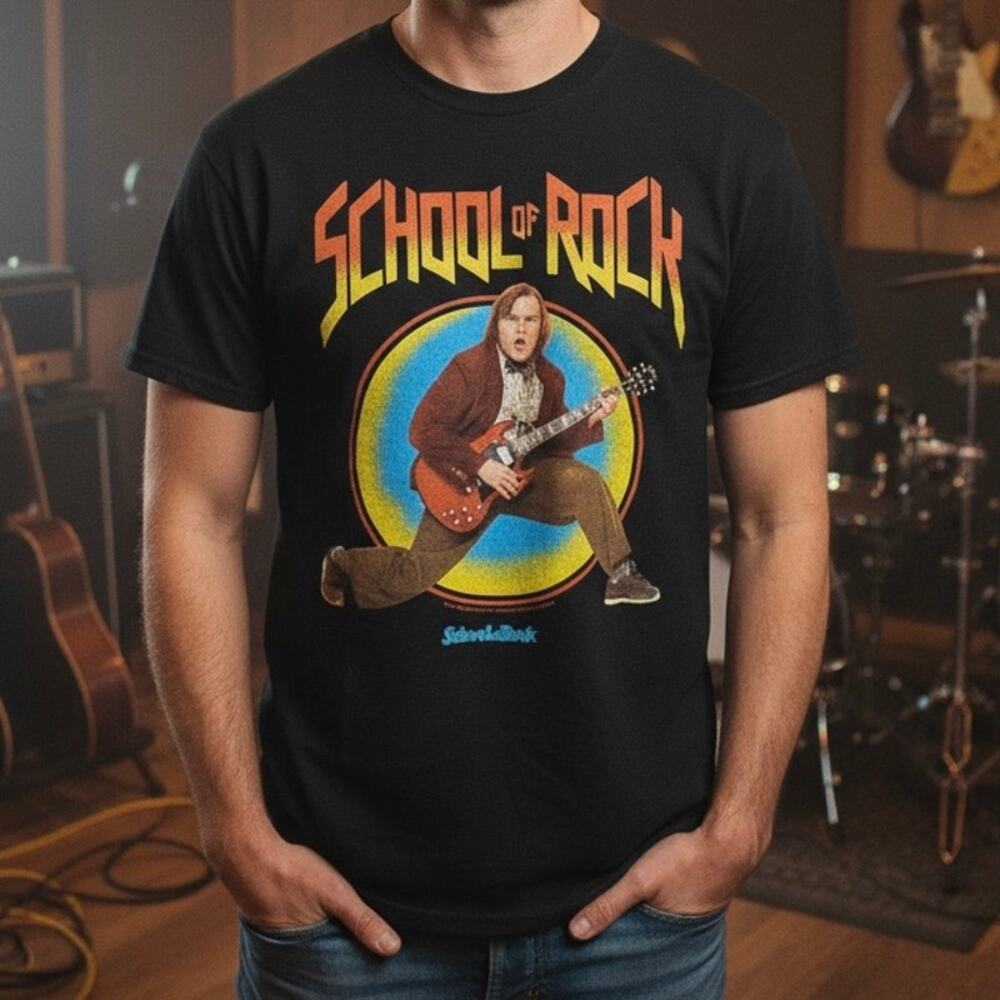 School of Rock movie graphic tee Jack Black guitar black cotton men medium